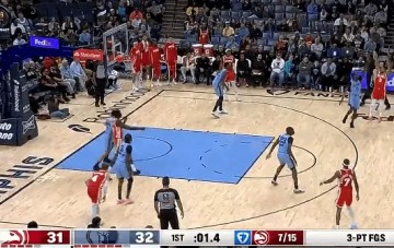 麦科勒姆超远干拔三分不中，老鹰首节31-32落后于灰熊